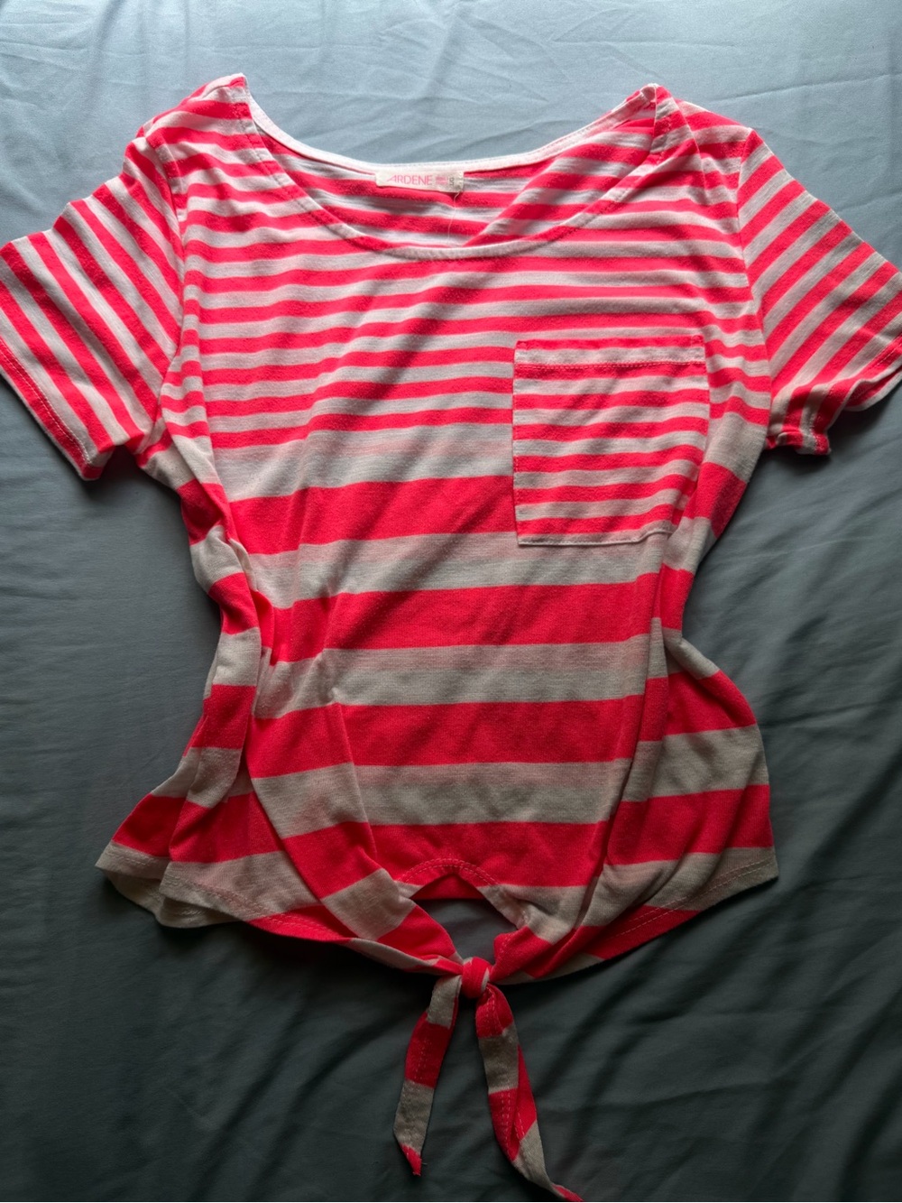 Ardene Pink and White Striped Tie-Front Tee